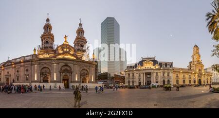 SANTIAGO, CHILE - MARCH 27, 2015: Panorama of Plaza de Armas square in Santiago, Chile Stock Photo