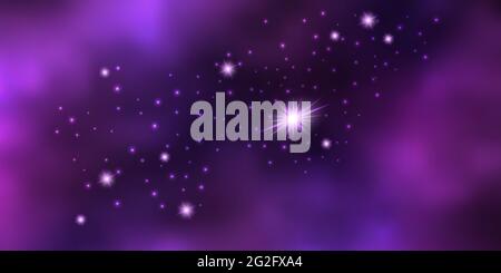 Purple galaxy space background with shiny stars and cosmic nebula. Vector illustration Stock Vector