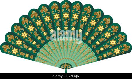 Hand fan with floral decoration pattern Stock Vector