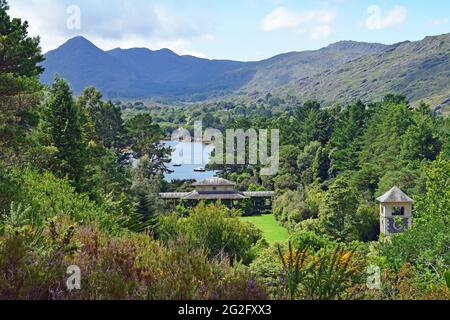 A view from Garnish Island, Bantry Bay with the Caha mountains in the background. West Cork, Ireland. Stock Photo
