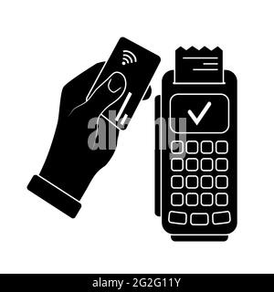 Line drawing contactless payment. Credit card. POS terminals, NFC technology. Vector Stock Vector