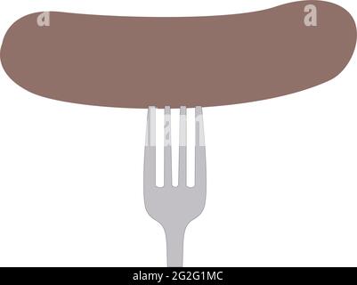 vector illustration of a Sausage on a fork, held up, transparent background, sizzler, banger Stock Vector
