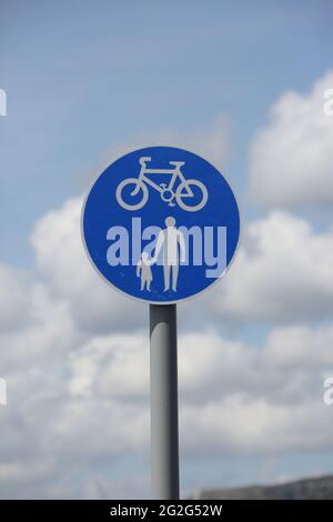 Blue sign showing joint footpath and cycle path at Clydbank beside the ...