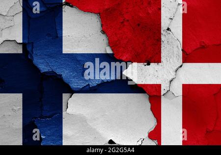 flags of Denmark and Finland painted on cracked wall Stock Photo - Alamy