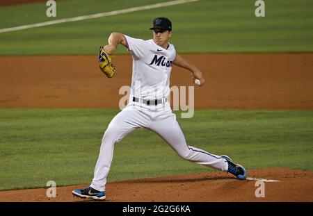 Miami Marlins pitcher Trevor Rogers (28) pitches against the Colorado Rockies during the first inning at loanDepot park on Thursday, June 10, 2021 in Miami, Florida. (Photo by David Santiago/Miami Herald/TNS/Sipa USA) Stock Photo