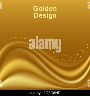 Gold satin waves. Smooth silk wavy  abstract background for cover or banner design. Vector illustration Stock Vector
