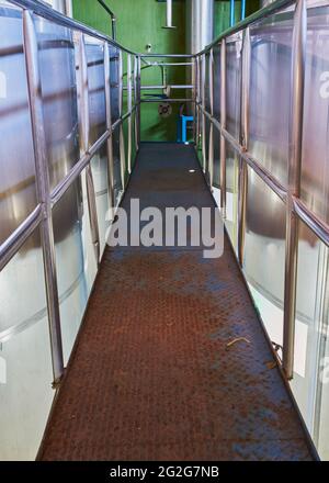 Stainless steel storage tanks to store tequila and other spirits Stock Photo