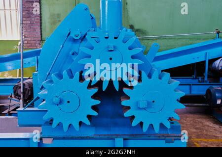 Large gears of blue agave grinding machine to produce tequila Stock Photo