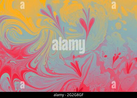 Ebru marbling Art with flower patterns. Abstract background temp Stock Photo