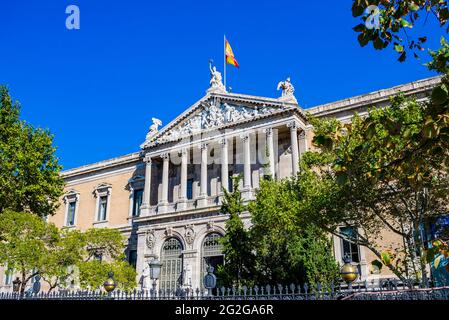Building of National Library - Biblioteca Nacional, a library established by a government as a country's preeminent repository of information. They in Stock Photo