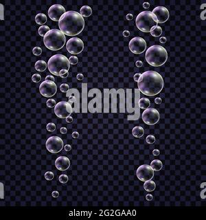 Soap bubbles. Strems of colorful water bubbles isolated on transparent background. Vector illustration Stock Vector