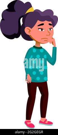 sad girl kid watching melodrama movie on tv cartoon vector Stock Vector