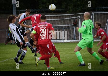 Flint, Wales. 26 September 2020. JD Cymru Premier match between Flint Town United and Barry Town United Stock Photo