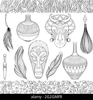 Set of different african ethnic objects Stock Vector