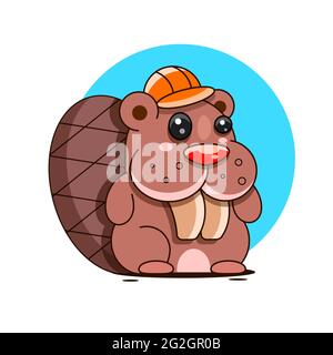 Cute cartoon beaver. Vector illustration with simple gradients. All in a single layer. Stock Vector