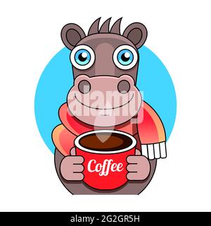 Poster drawn imprint of horse and inverted cup, lettering coffee makes Stock Vector