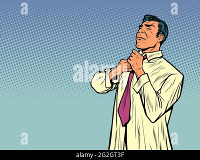 A man in a shirt ties his tie. Morning preparations for work Stock Vector