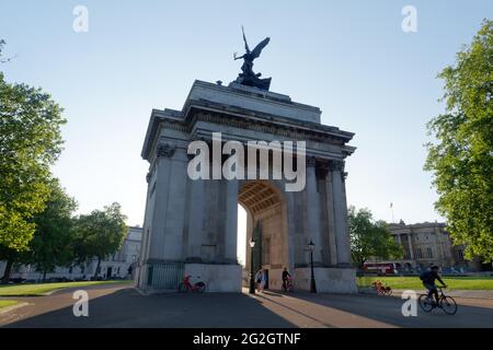 London, Greater London, England - 27 May 2021:  Wellington Arch aka Constitution Arch in Hyde Park Corner Stock Photo