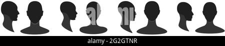 Man, woman and gender neutral profile avatar silhouette. Front and side view of an anonymous person face Stock Vector