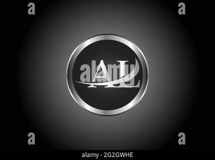 silver letter AL metal combination alphabet logo icon design with grey color on Black and white gradient design for a company or business Stock Vector
