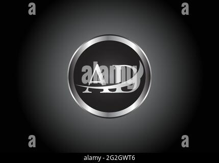 silver letter AD metal combination alphabet logo icon design with grey color on Black and white gradient design for a company or business Stock Vector