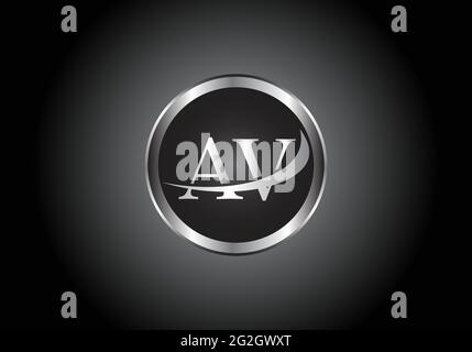 silver letter AV metal combination alphabet logo icon design with grey color on Black and white gradient design for a company or business Stock Vector