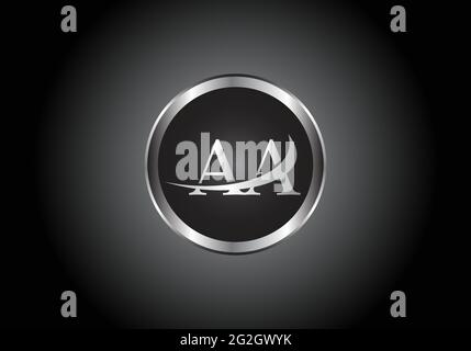 silver letter AA metal combination alphabet logo icon design with grey color on Black and white gradient design for a company or business Stock Vector