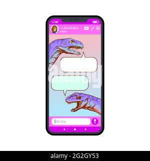 Messenger template with drawn dinosaurs in dialogue. Pop art style.Vector illustration. Stock Vector