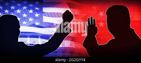 China vs US Abstract and Modern Political Background Concept. Latest Biden vs Xi Jinping Banner with Flags backdrop Stock Photo
