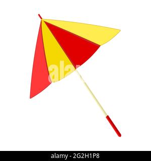 Umbrella isolated on white background. Parasol icon. Yellow and red sunshade for beach. Cocktail umbrella. Symbol of holiday by the sea. Stock vector Stock Vector