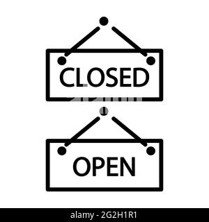 Closed and open sign. Outline flat design style.Open and closed signboard symbol pictogram.Nameplate icon for shop, cafe or office.Vector illustration Stock Vector