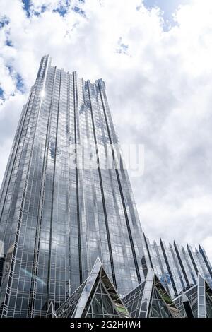 Pittsburgh, Pennsylvania, USA- May 12, 2021: Looking up at PPG Place in Downtown Pittsburgh Stock Photo