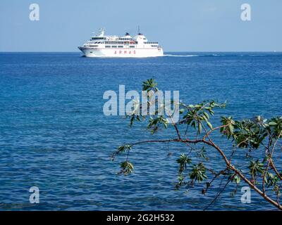 Playa Blanca, Lanzarote, Spain: September 30 2005: Canary Islands ferry Armas on the way between Playa Blanca Lanzarote and Corralejo Fuerteventura on Stock Photo