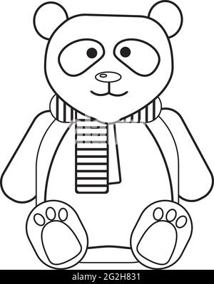 A funny panda sits in a striped warm scarf. Stock Vector