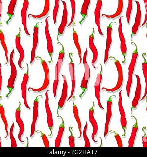 Chili peppers repeating pattern, editable vector template Stock Vector