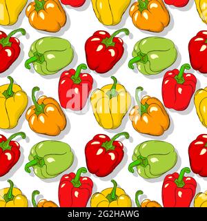 Bell peppers repeating pattern, editable vector template Stock Vector