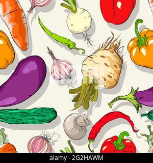 Vector seamless pattern background with vegetables, food menu template Stock Vector