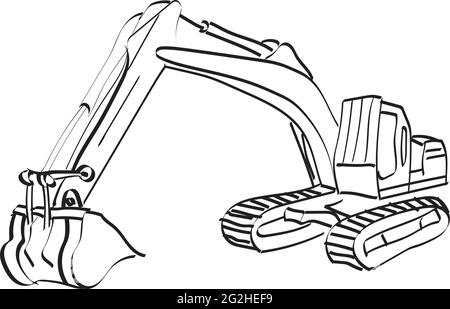 Hand-Drawn Sketch Illustration of a Heavy Digger Excavator Stock Vector
