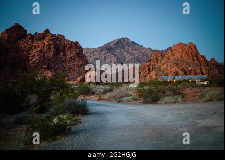 Early Morning at the Atlatl Rock Campground in Valley of Fire State Park, Nevada, USA Stock Photo