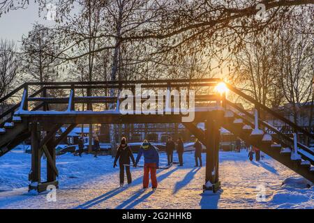 Ice skaters in the Spreewald Stock Photo