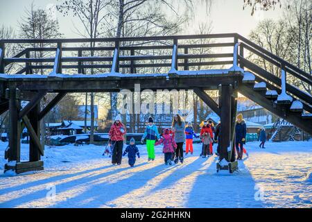 Ice skaters in the Spreewald Stock Photo