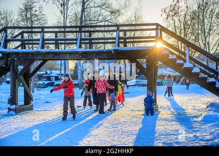 Ice skaters in the Spreewald Stock Photo