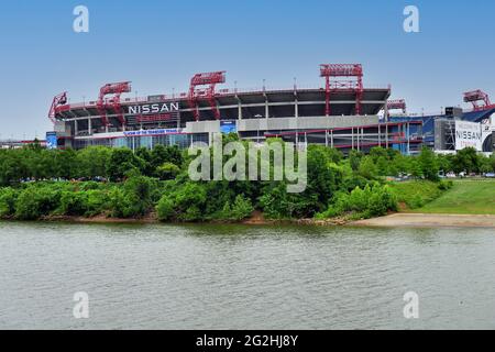 Nashville, Tennessee, USA. Nissan Stadium bordering the Cumberland River near the city's downtown. The stadium is primarily used as a football venue. Stock Photo