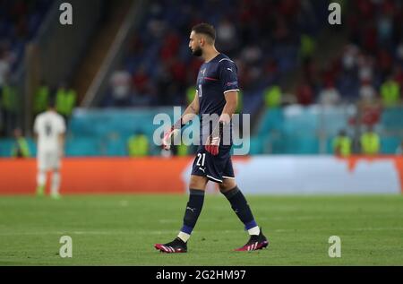 Rome, Italy. 11th June, 2021. Gianluigi Donnarumma, goalkeeper of Italy is seen during the group A match between Turkey and Italy at the UEFA EURO 2020 in Rome, Italy, June 11, 2021. Credit: Cheng Tingting/Xinhua/Alamy Live News Stock Photo