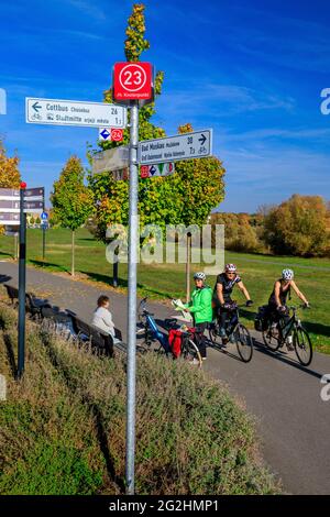 Junction sign on the Neisse Cycle Path Stock Photo