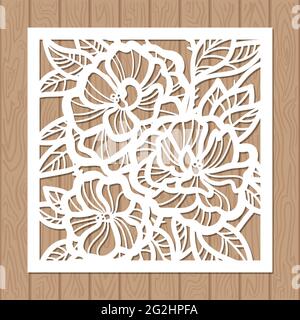 Laser cutting template. Wedding invitations or cards with floral ornament. Vector Stock Vector