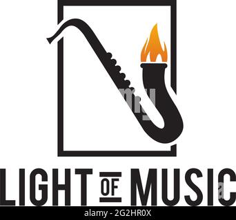 Saxophone fire logo design vector template Stock Vector