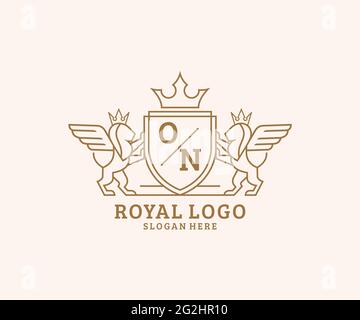 ON Letter Lion Royal Luxury Heraldic,Crest Logo template in vector art for Restaurant, Royalty, Boutique, Cafe, Hotel, Heraldic, Jewelry, Fashion and Stock Vector