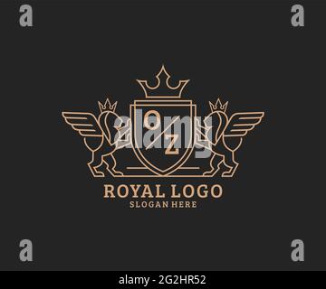 OZ Letter Lion Royal Luxury Heraldic,Crest Logo template in vector art for Restaurant, Royalty, Boutique, Cafe, Hotel, Heraldic, Jewelry, Fashion and Stock Vector