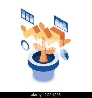 Flat 3d Isometric Plant Growing Up Like Growth Arrow Graph. Long Term Investment Concept. Stock Vector